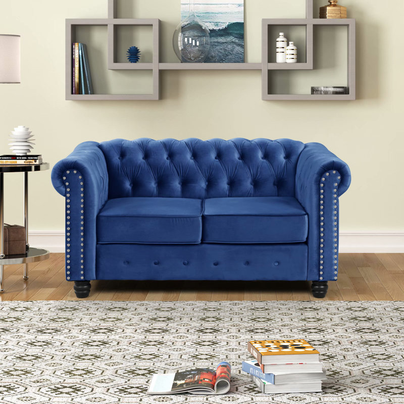 Ethridge 60 Velvet Loveseat Rosdorf Park Fabric Light Blue Velvet